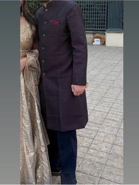 Kisah Men's Maroon Sherwani Blazer and Pant set